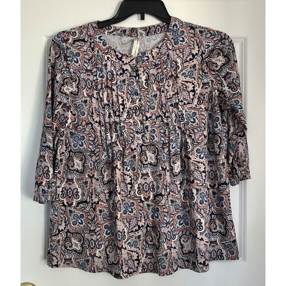 Per Seption Concept Tops Women's Size Medium Paisley Tunic Long Sleeve Crew Neck - Picture 3 of 9